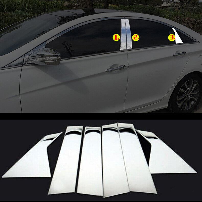 Chrome Pillar Posts for Hyundai Sonata 11-14 6pc Set Door Trim Mirror Cover Kit