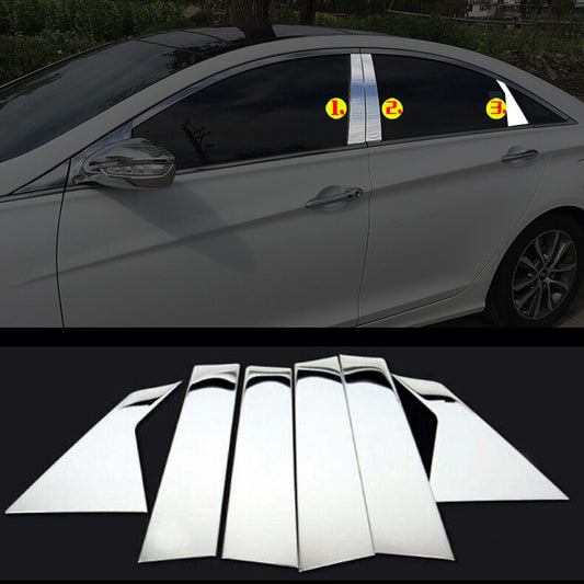 Chrome Pillar Posts for Hyundai Sonata 11-14 6pc Set Door Trim Mirror Cover Kit