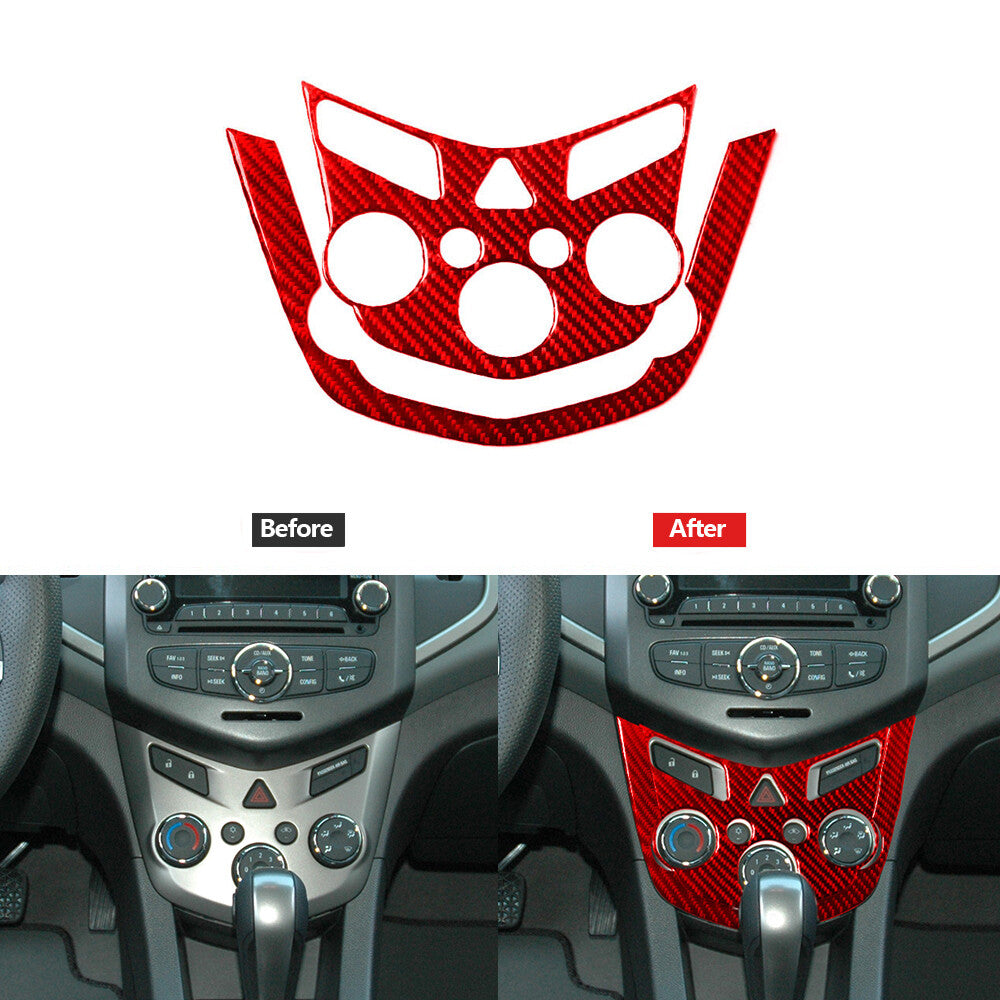Red Carbon Fiber Climate Control Panel Cover Trim for Chevrolet Sonic 2012-2016