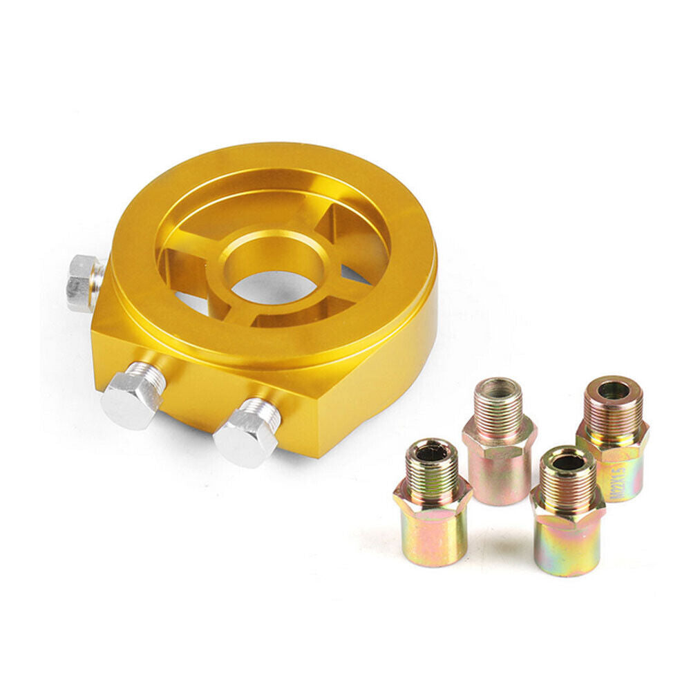 Car Oil Filter Temp Pressure Cooler Gauge Sandwich Plate Cooler Adapter Kit Gold Q