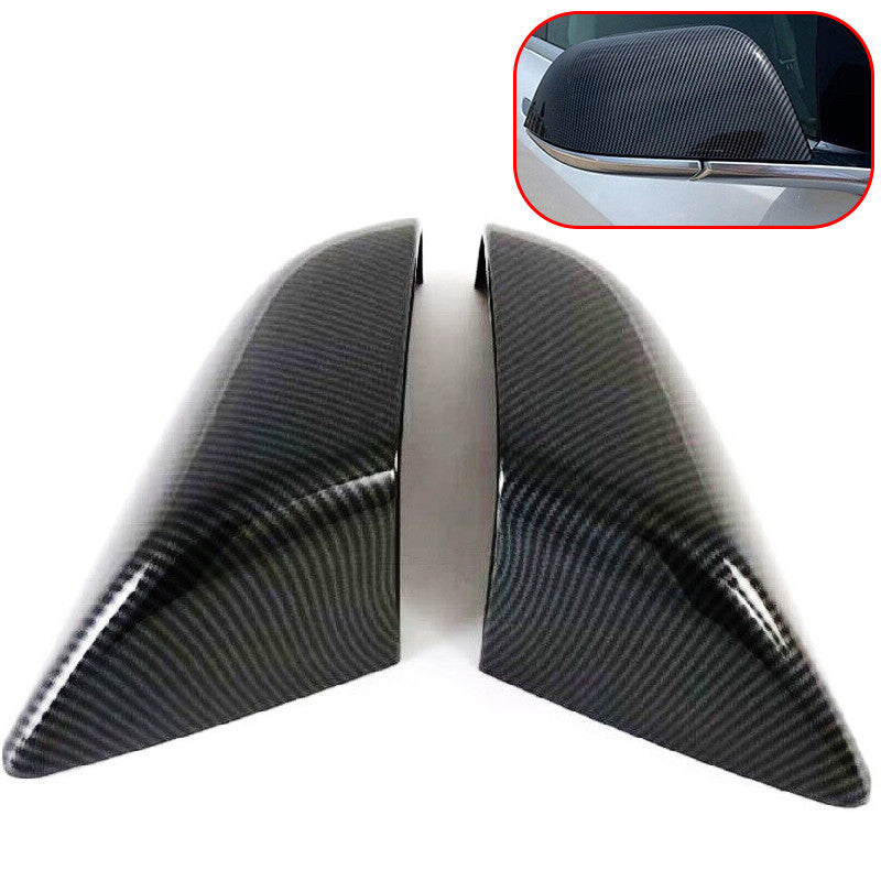 2-Piece Carbon Fiber Black Side Door Mirror Cover Trim for Tesla for Model S (2015-2019)