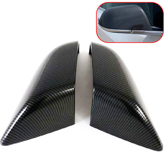 2-Piece Carbon Fiber Black Side Door Mirror Cover Trim for Tesla for Model S (2015-2019)