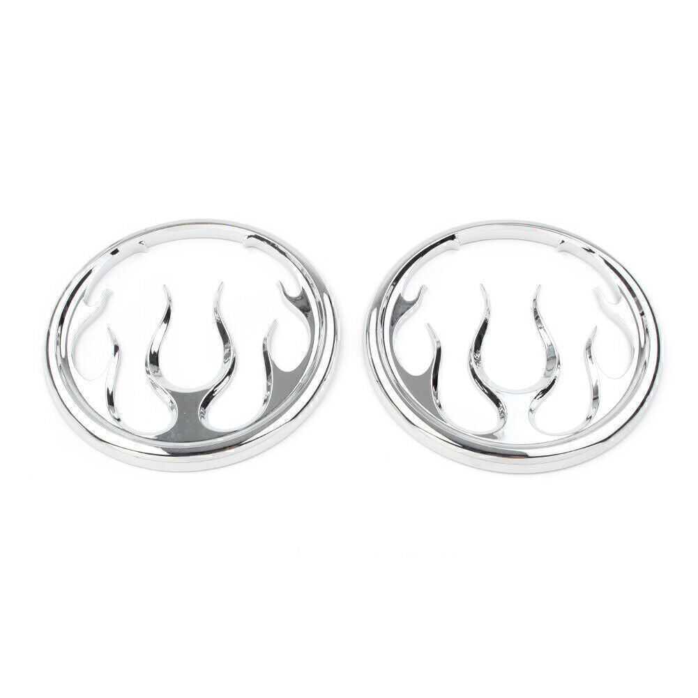2x Chrome Flame Speaker Grill Accent Cover for Harley Electra Street Glide Tri Q