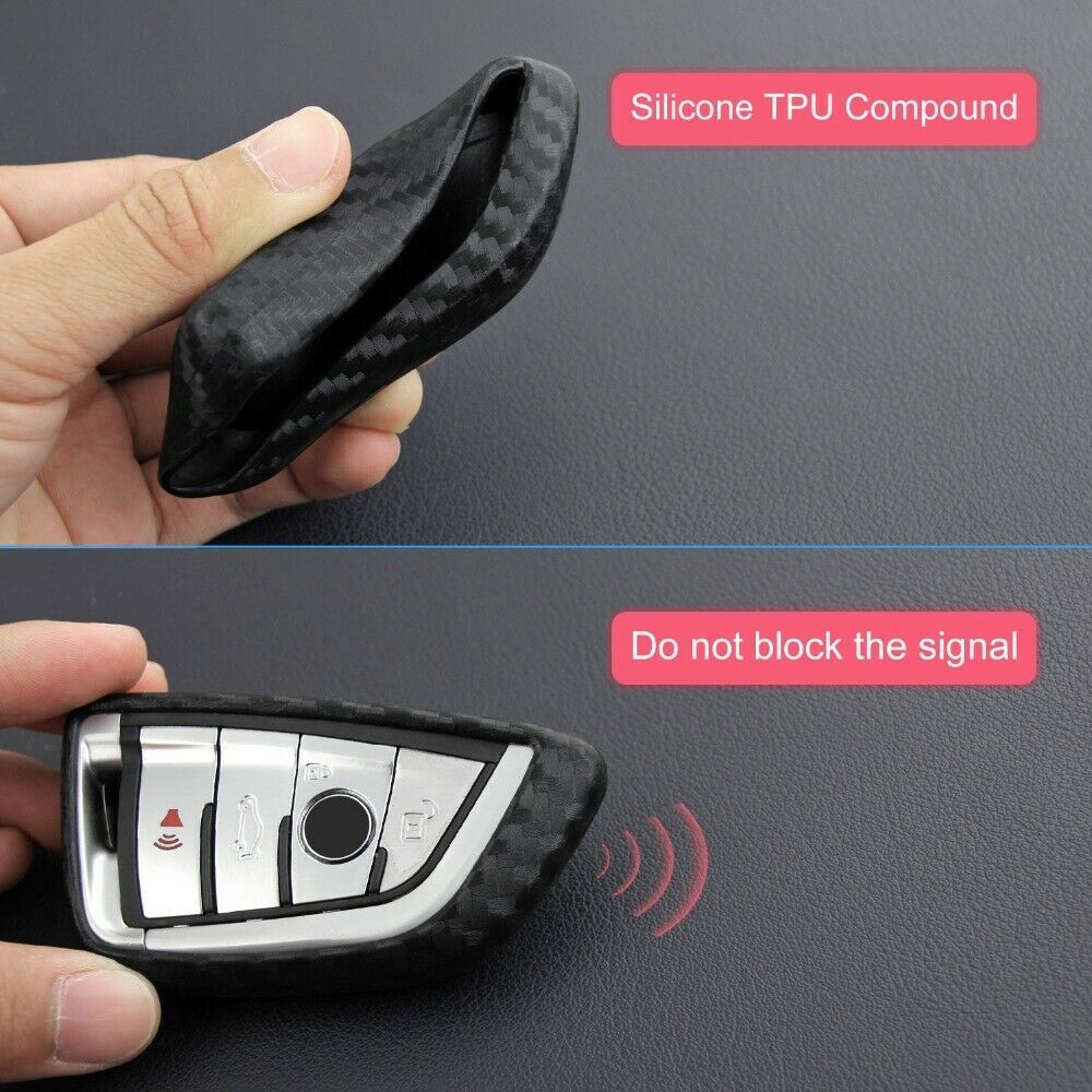 Carbon Silicone Car Key Fob Case Cover Holder Keychain Fit 5 7 Series X1 X3 X5