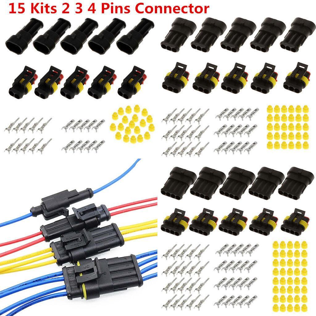 15-Piece Set of 2/3/4-Pin Sealed Wire Connector Plugs for Automotive and Motorcycles (12A) n