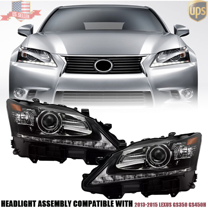 Pair For 2013-2015 for Lexus GS350 GS450h HID w/o AFS w/LED DRL Projector Headlights