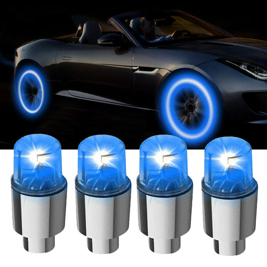 4x Car Wheel Tire Tyre Air Valve Stem Blue LED Light Caps Cover Auto Accessories