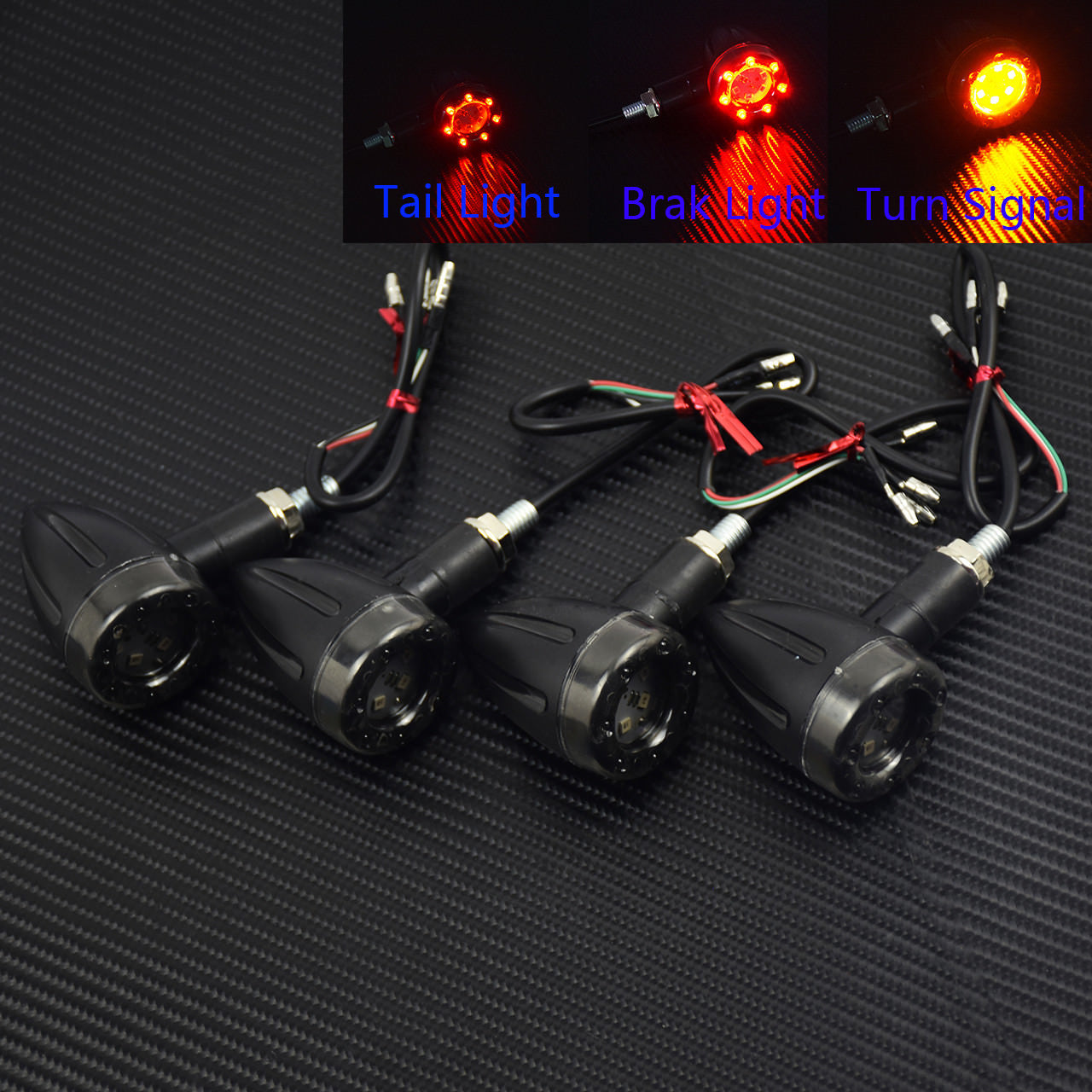 4xMotorcycle LED Amber Turn Signal Red Brake Indicator Light Lamp Fit for Harley Q