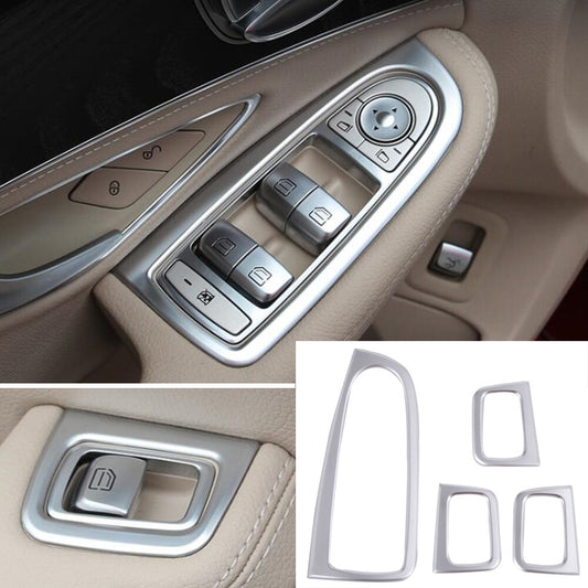Silver ABS Window Lift Switch Button Trim for Benz C GLC Class W205 X253 2015-19