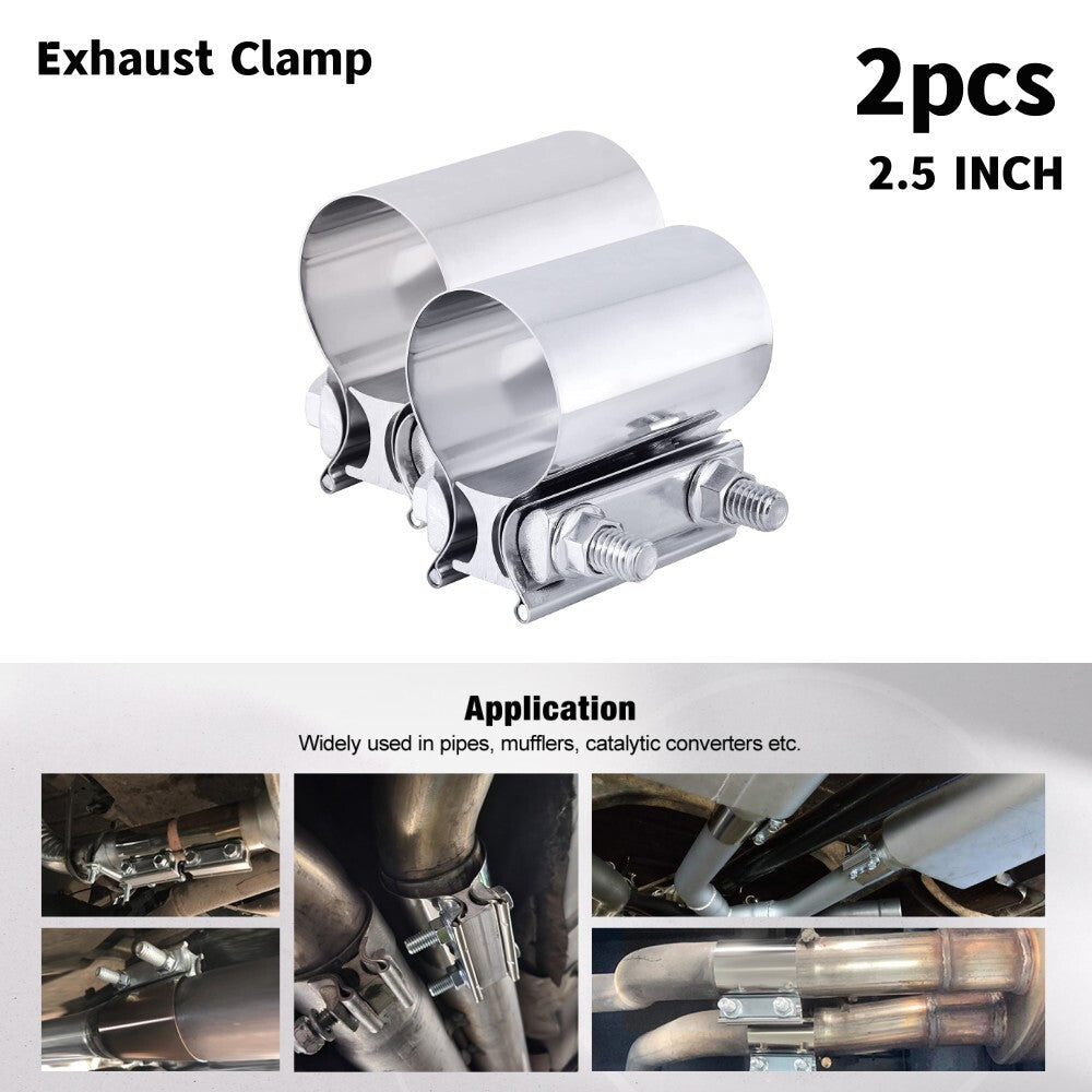 2-Pack 2.5-inch Butt Connector Exhaust with Clip Muffler Coupler Stainless Steel