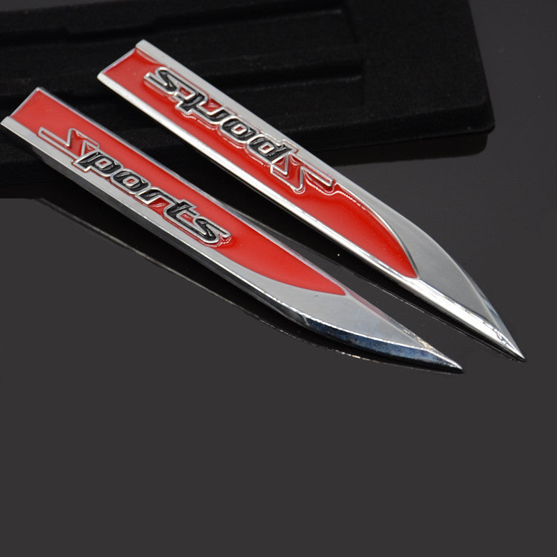 Car Bady Side Fender Red Sports Emblem Metal Badge Decal Racing Dagger Sticker