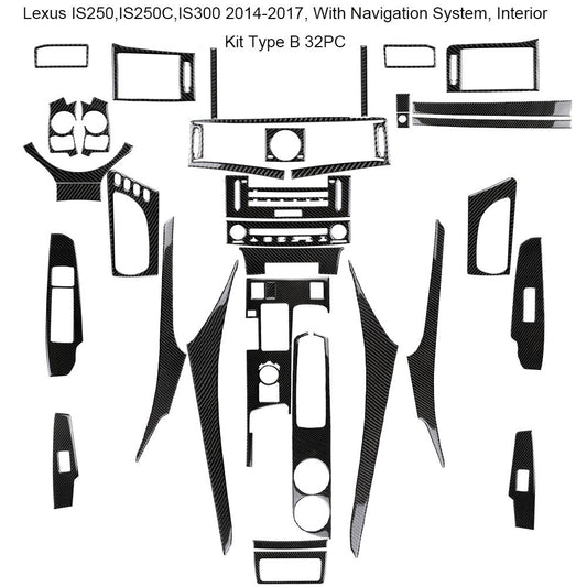 32Pcs Carbon Fiber Full Sets Cover Trim Kit for Lexus IS250 IS300 2014-2017 B