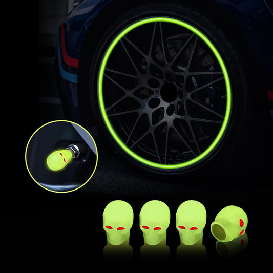 4Pcs Skull Wheel Tire Caps Air Valve Stem Cover Universal Luminous Yellow Q