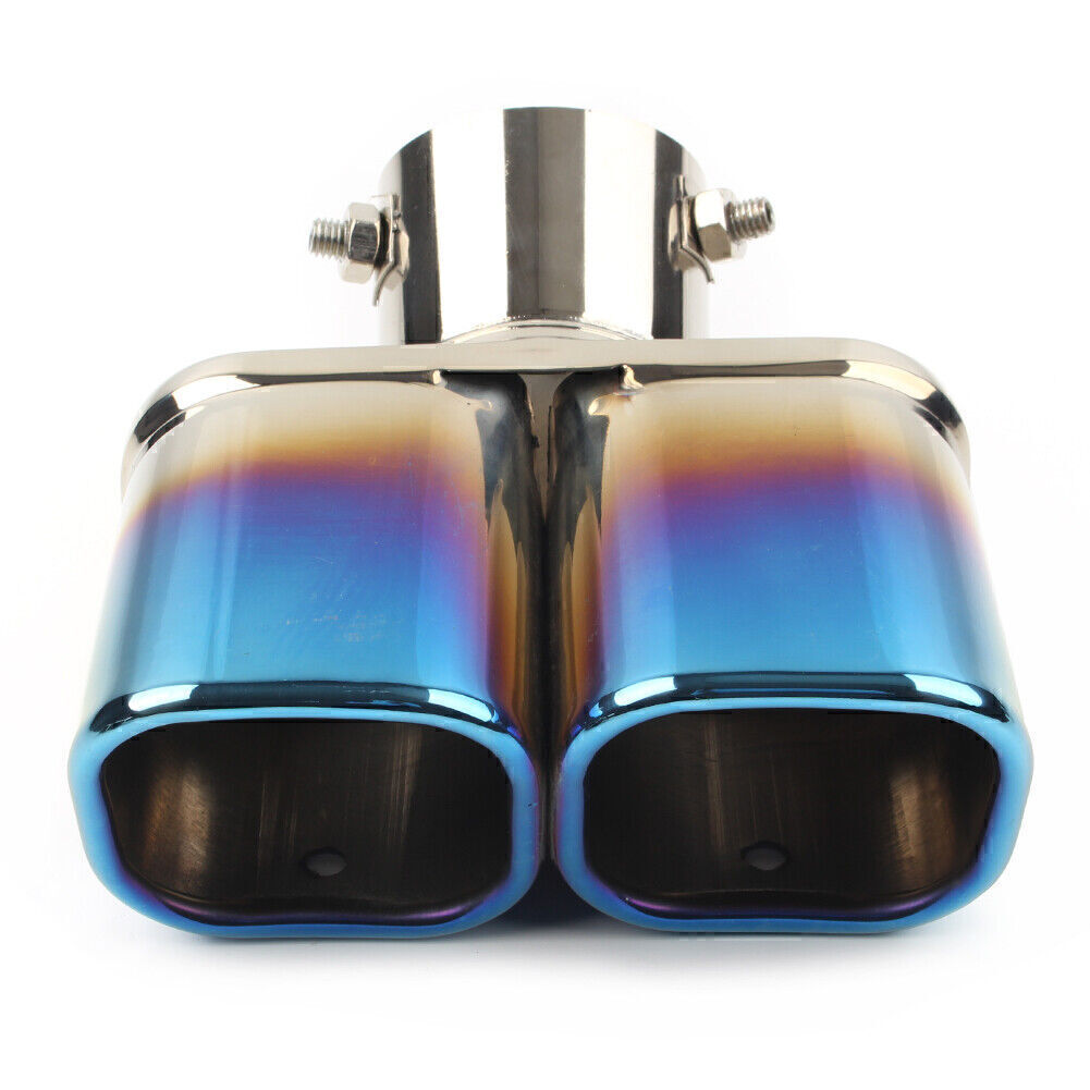 Stainless Steel Car Rear Dual Exhaust Pipe Tail Muffler Tip Throat Tailpipe Blue Q