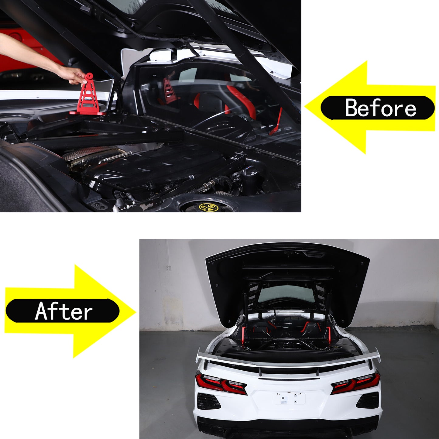 Red alloy E-Ray RaceLite rear cabin support bracket for Corvette C8 2020-2024
