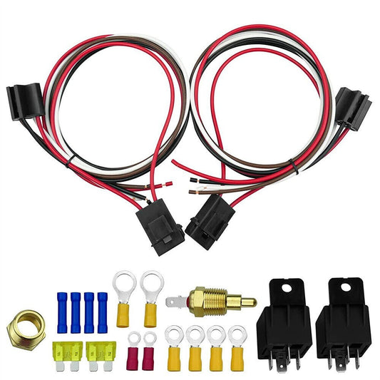 Dual Electric Cooling Fan Wire Harness 3/8in Install Set 175/185 Thermostat 40A. n
