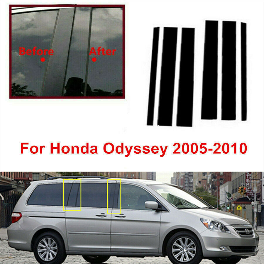 for Honda Odyssey 2005-10 Piano Black Pillar Post Door Window Molding Strip Trim