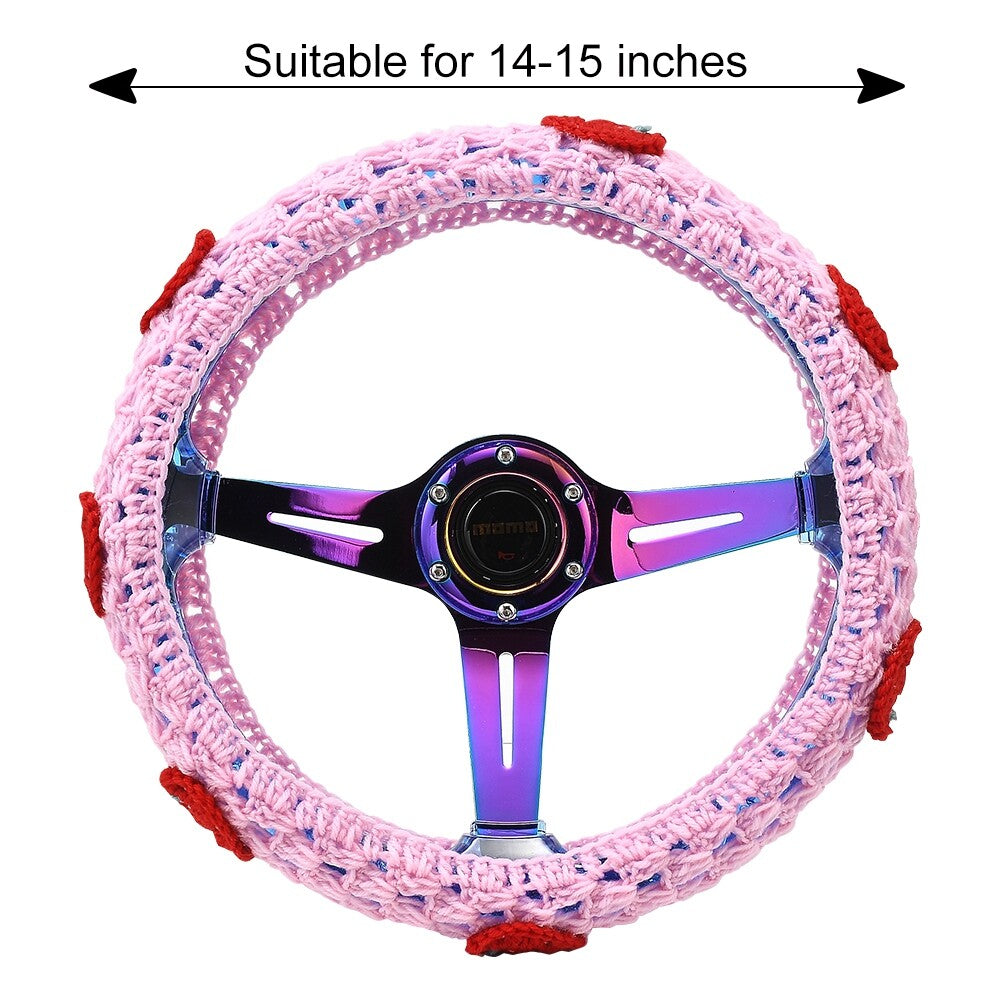 14-15in Boho Crochet Steering Wheel Cover Strawberry Steering Wheel Protector