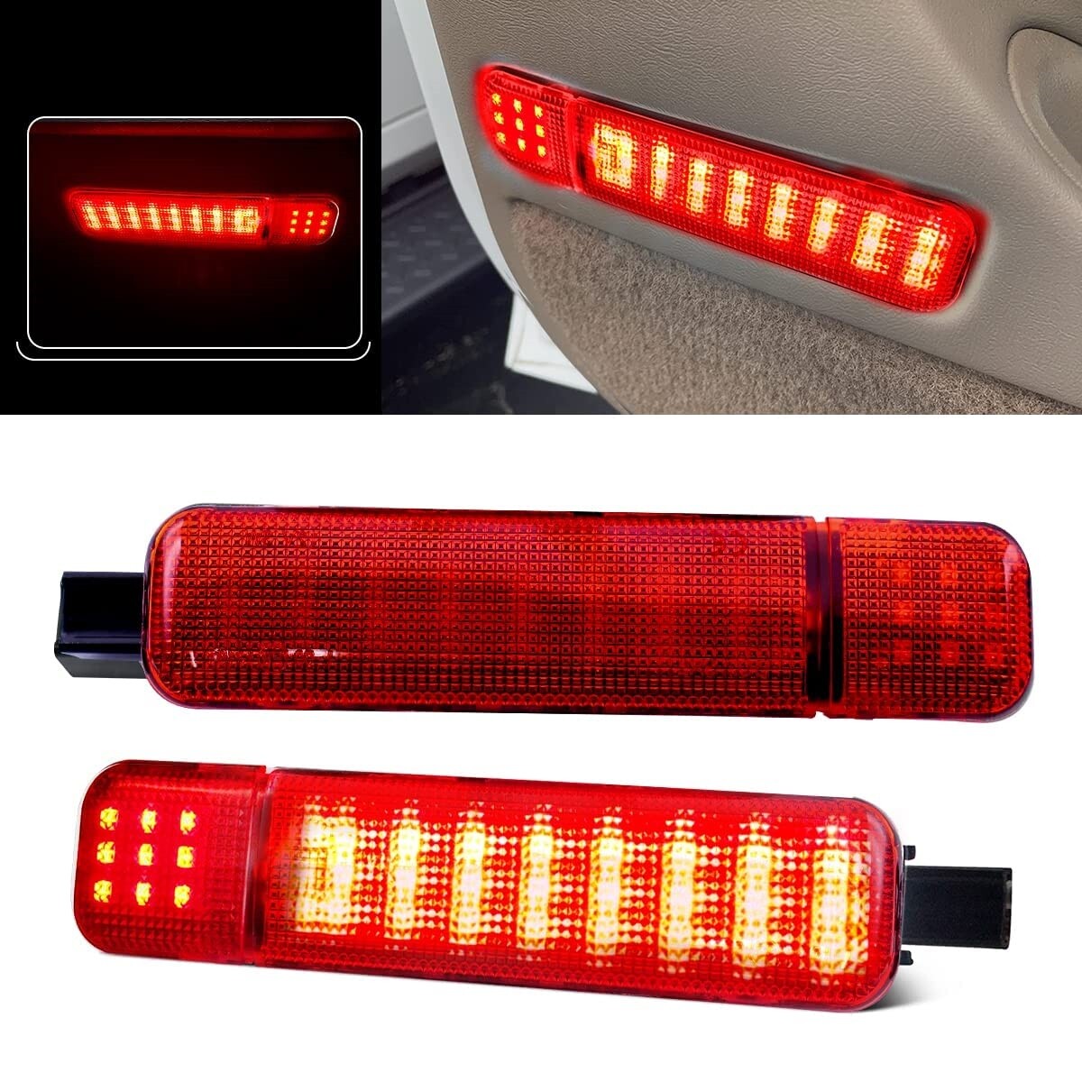 2. Red LED Interior Door Panel Lights with Courtesy Reflectors for GMC Silverado - n