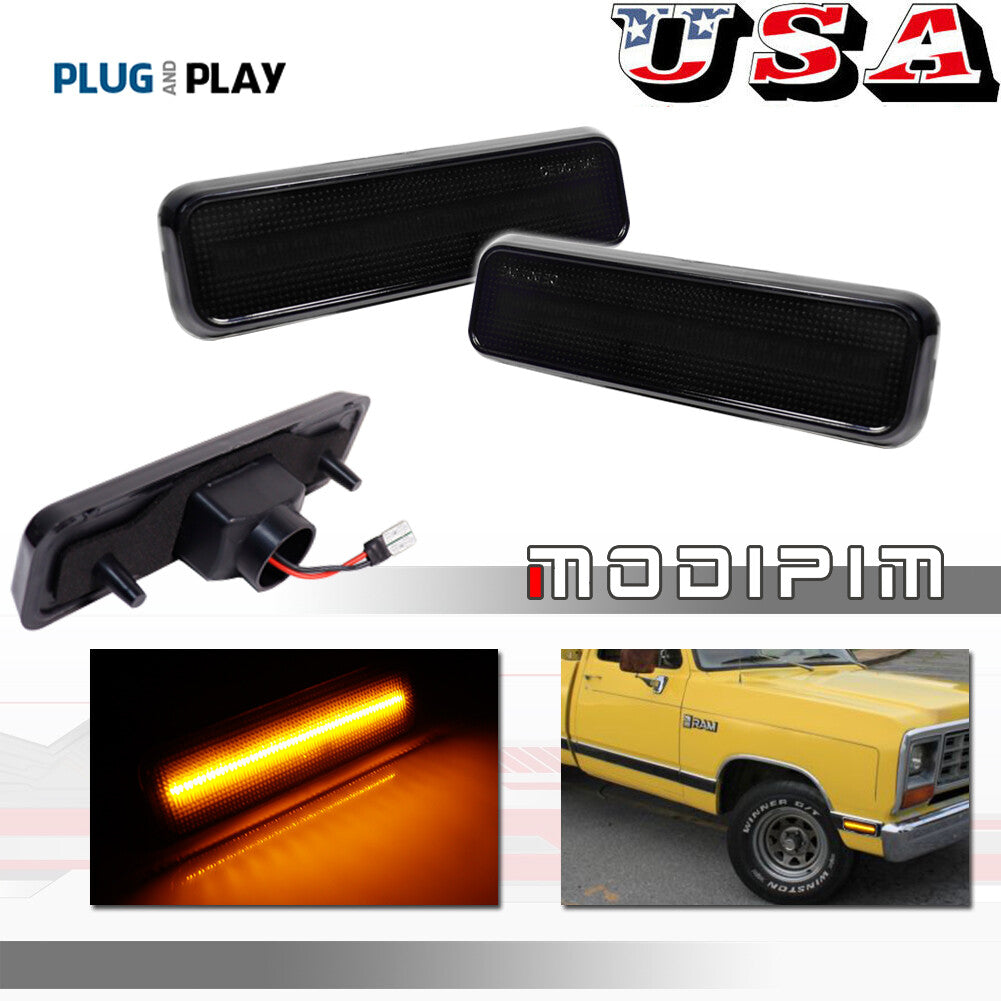 Left and right smoked amber LED bumper side marker lights for for Dodge D100 D150 D250- v