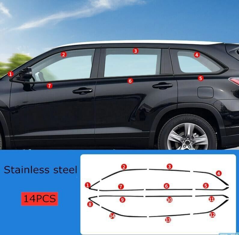 Black Window Frame Trim Molding Strips 14PCS For Highlander 2015-2019 B n