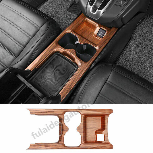 1X for Honda CR-V CRV 2017-2022 Wood Grain Console Water Cup Holder Frame Cover