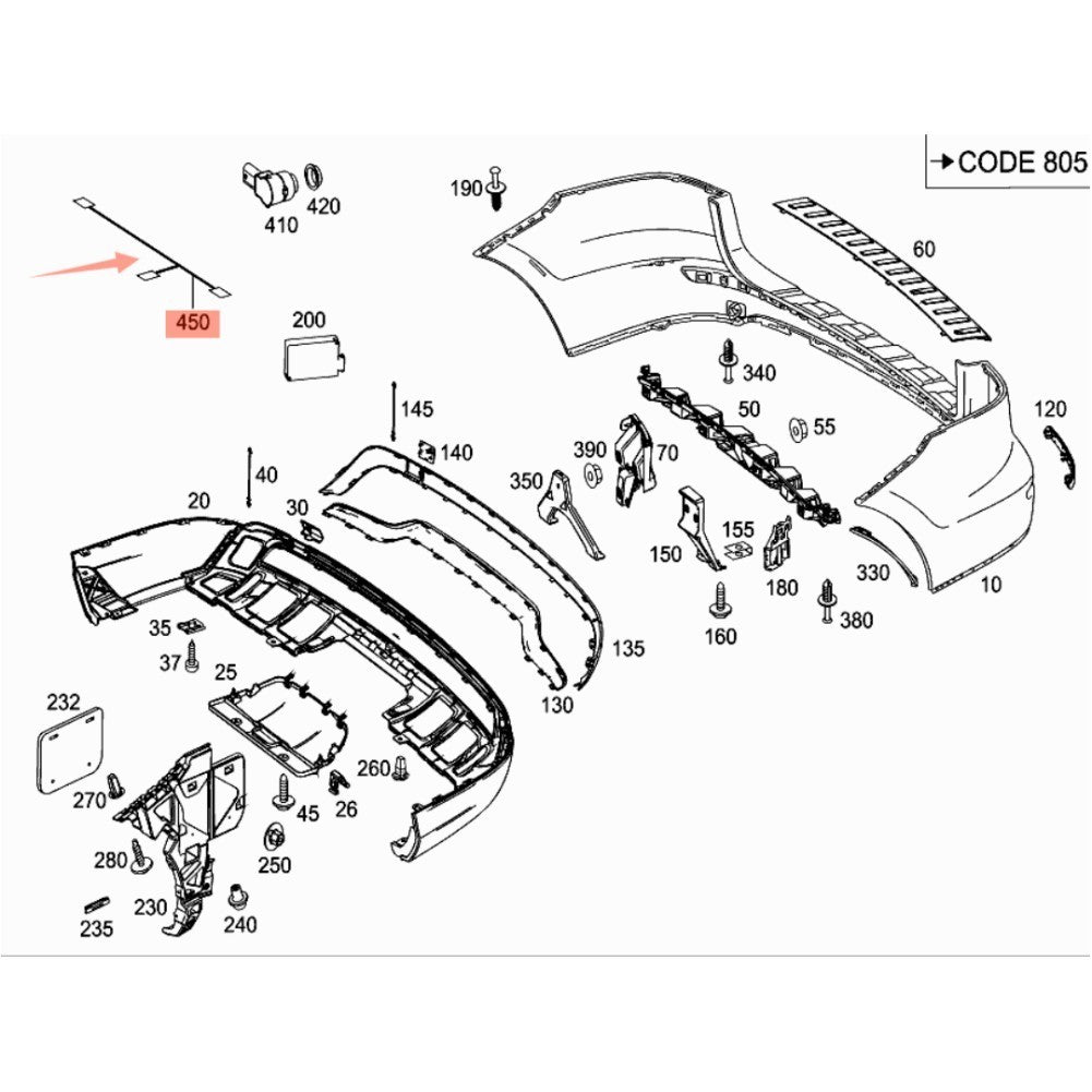 Rear bumper wiring harness is compatible with MB M W166 13-14