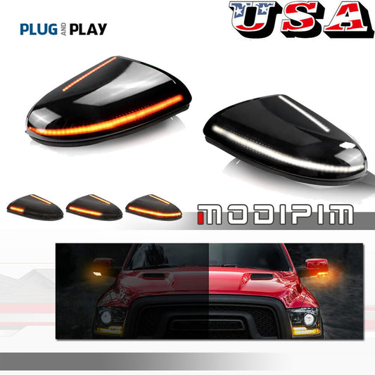LH+RH Smoked Side Mirror Turn Signal LED Puddle Light Suitable for 09 ~ 2022 for Dodge for Ram New - v