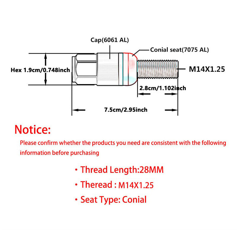 20PCS M14x1.25 Black Wheel Lug Bolt 28mm Shank Cone for Seat Forged Stud Set for BMW