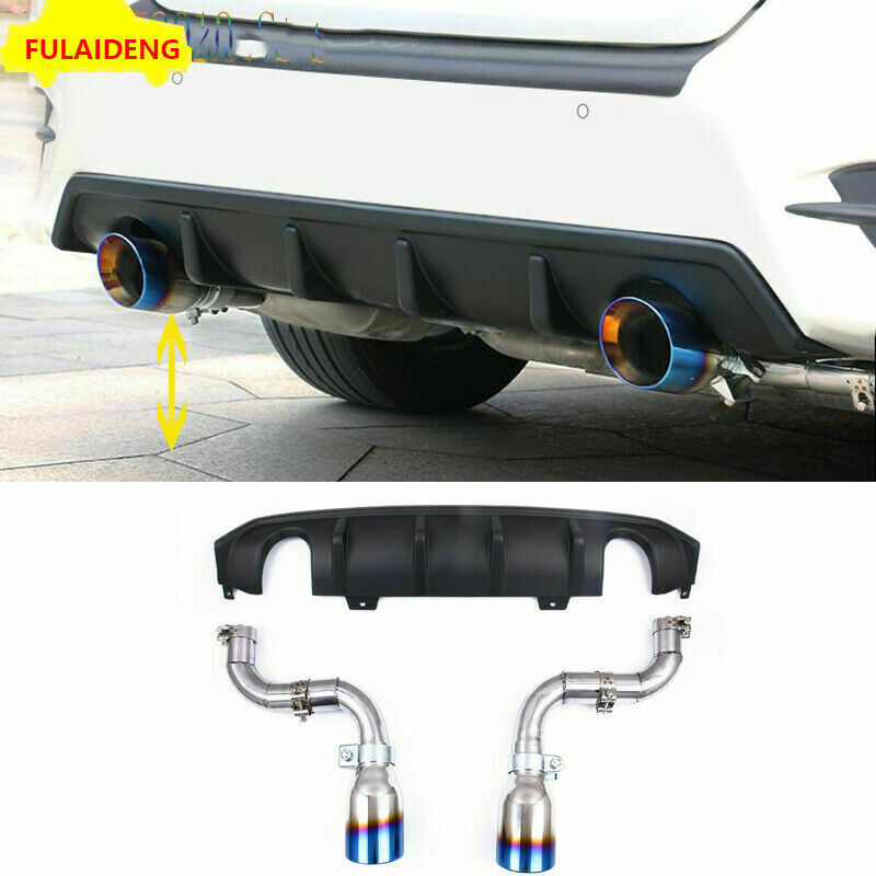 for Honda for Civic Sedan 2016-2021 Black Rear Bumper Diffuser Spoiler+CF Pipe Kit