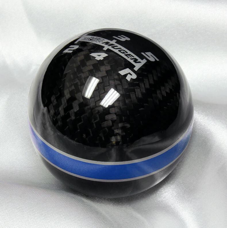 Car Shift Knob 6-speed Mugen, black carbon fiber with blue and silver stitching, suitable for Honda for Acura .