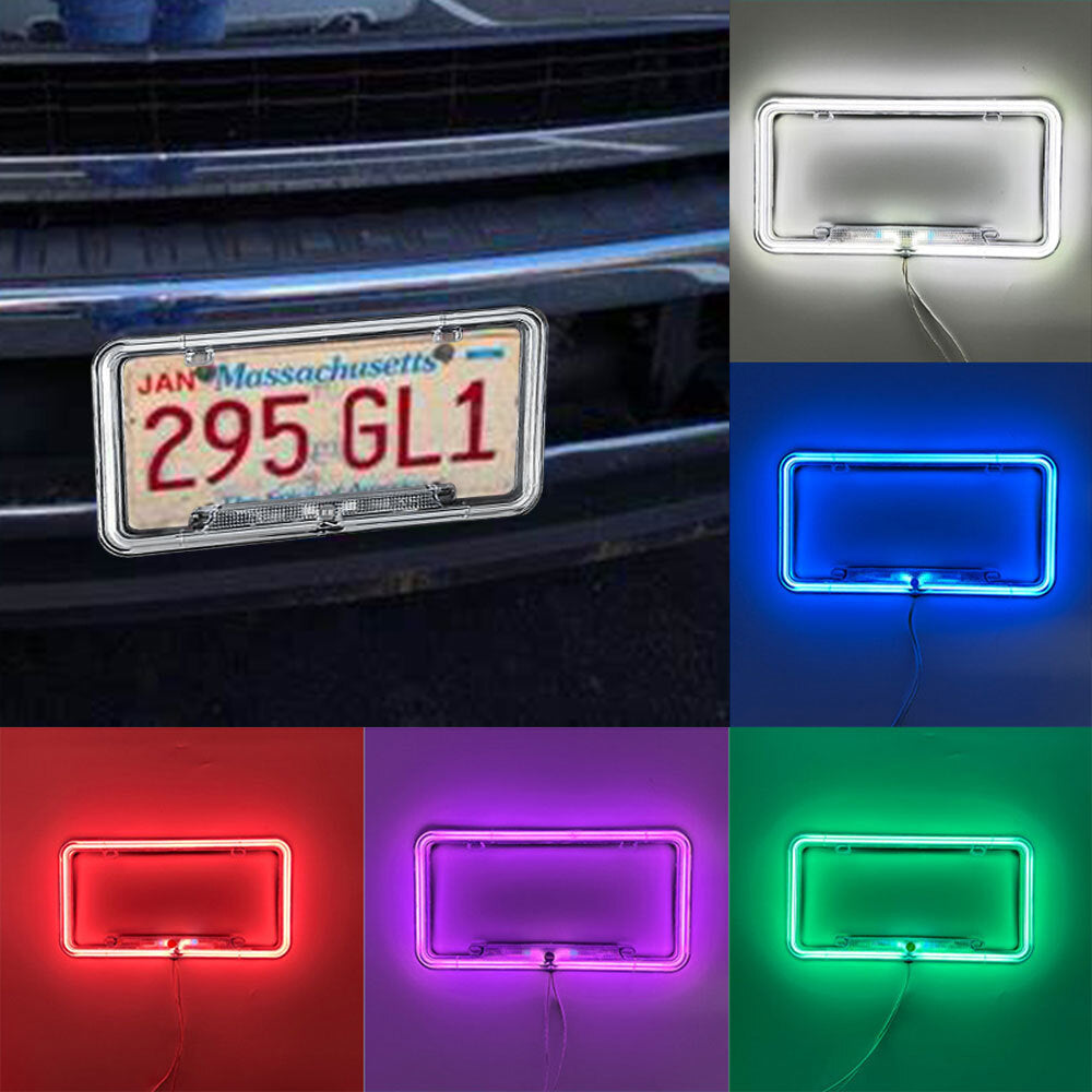 12V General Motors Car Neon License Plate Frame LED Light Front and Rear Label Cover - n