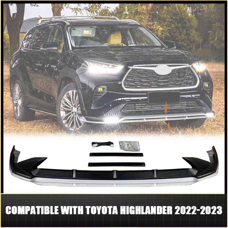 Glossy Black Front Bumper Lip Spoiler Grill protect Fits for Toyota Highlander 22-23