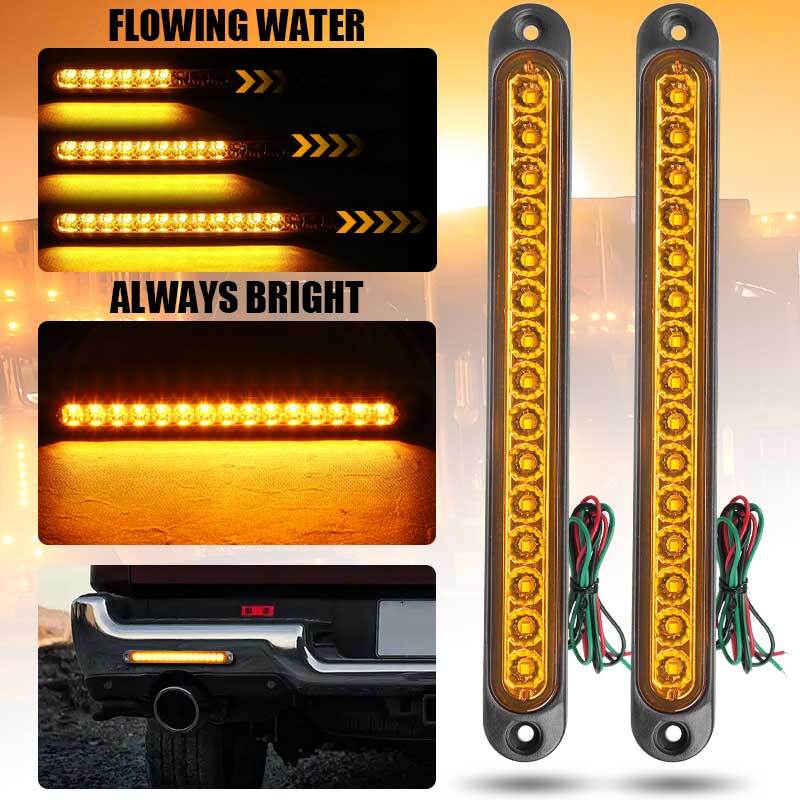 2Pcs 15LED Car Truck DRL Lights Bar Brake Rear Turn Signal Stop Tail Strip Amber