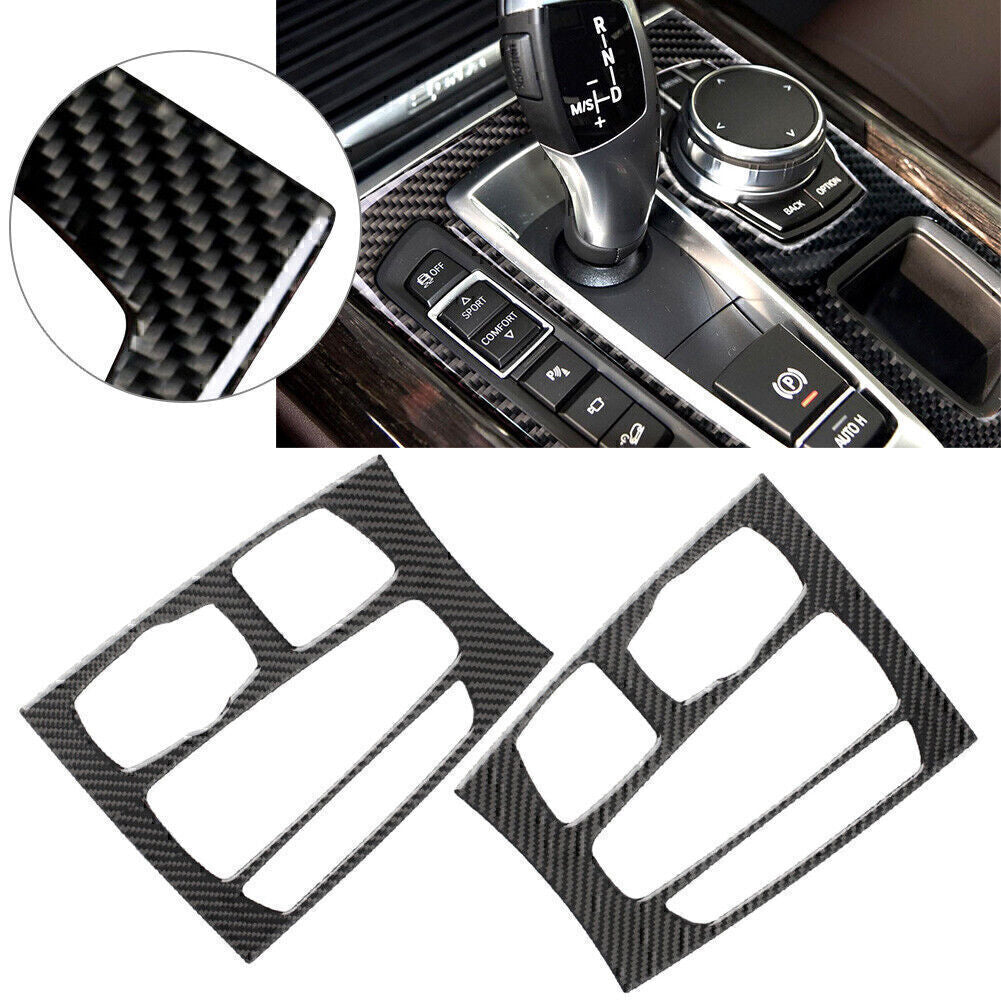 Carbon Fiber Gear Shift Panel Decor Cover Trim Sticker for BMW X5 X6 F15 F16 RHD