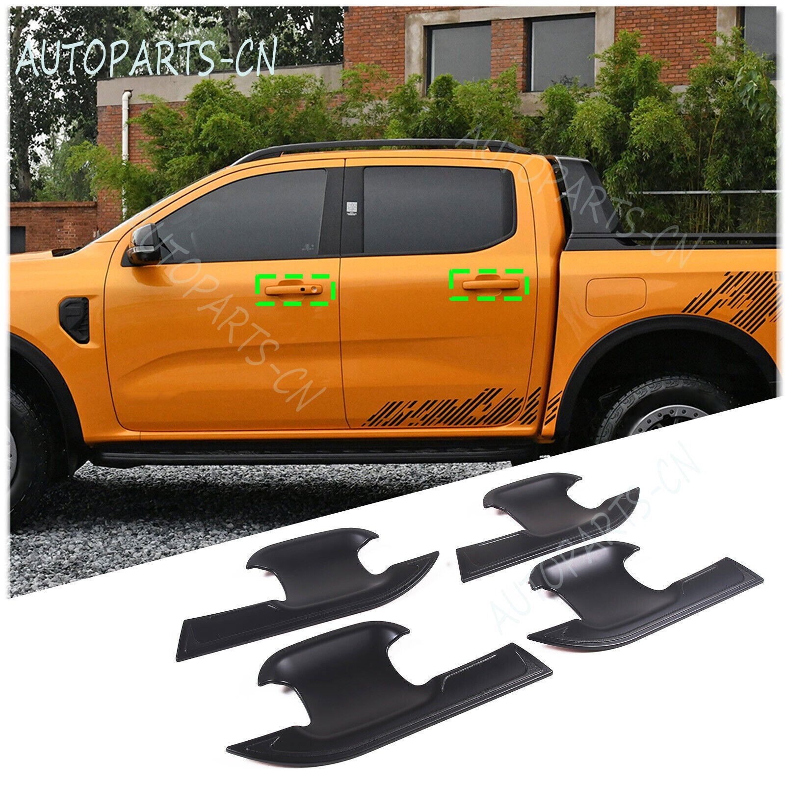 4X Matte Black Exterior Door Bowl Moulding Cover Trim for Ford Ranger 2024-2025