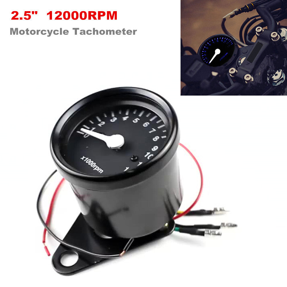 2.5-inch 12000RPM Motorcycle Tachometer Instrument Panel Motorcycle 12V Universal White LED n