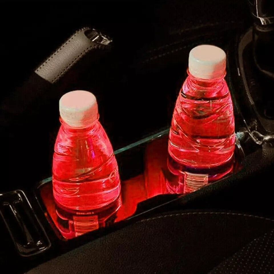 Red LED Solar Cup Pad Car Interior Parts Cover Decoration Light Auto Accessories