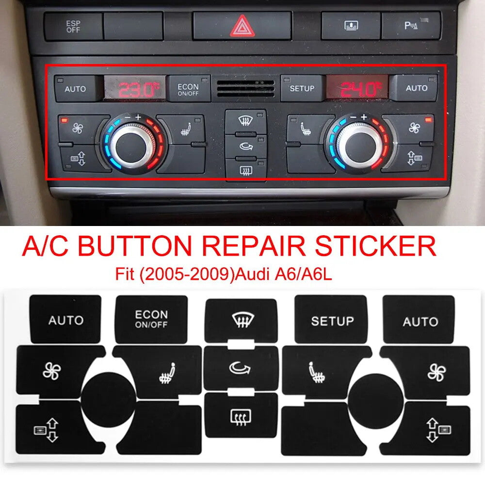 Internal replacement sticker for AC power panel dashboard buttons on 2005-2009 for Audi A6. n