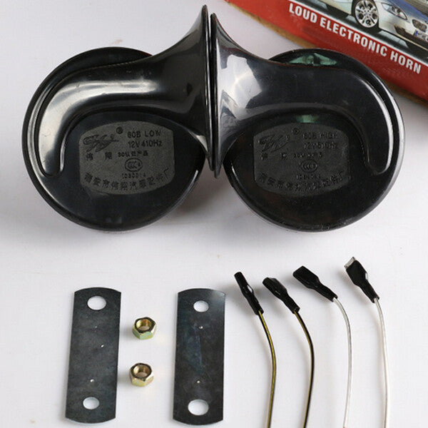 Black Loud Dual-tone Snail Universal Electric Horn 12V 110 dB Car Truck 2PCS Set v
