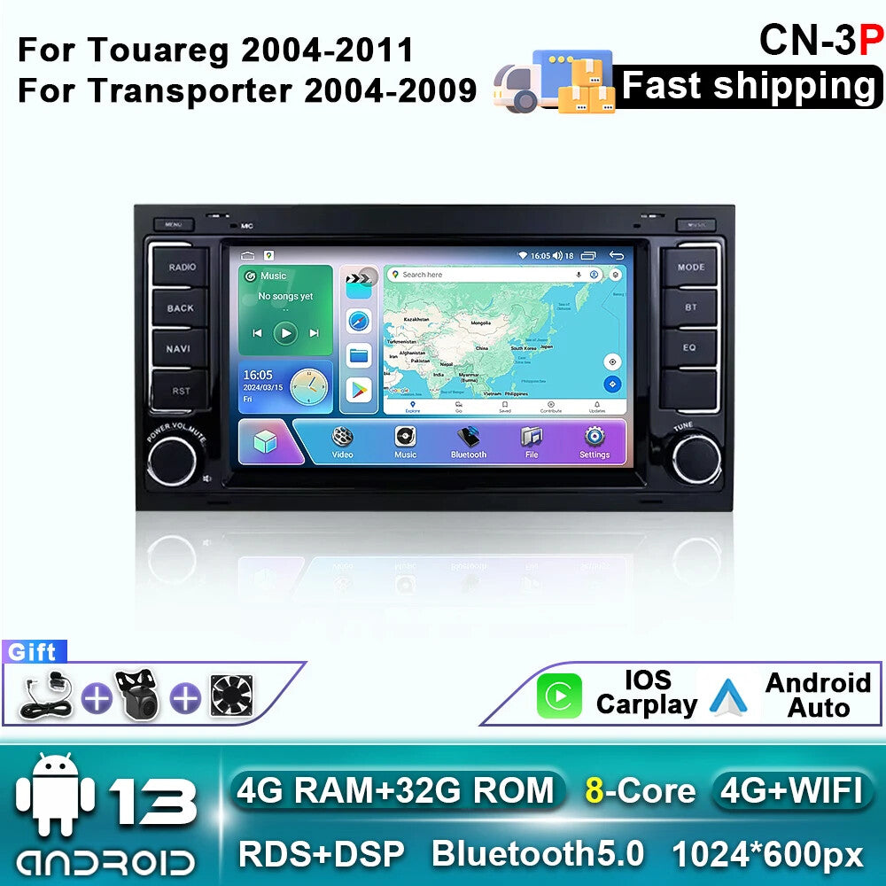 For Touareg for VW T5 Transporter 2004-2011 Car Radio CarPlay Auto GPS Player Screen