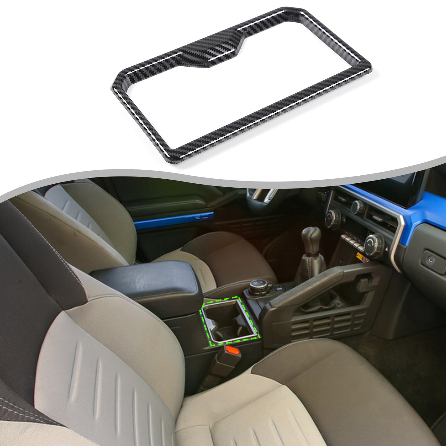 Carbon ABS front and rear cupholder cover trim frame for Tacoma 2024+ n