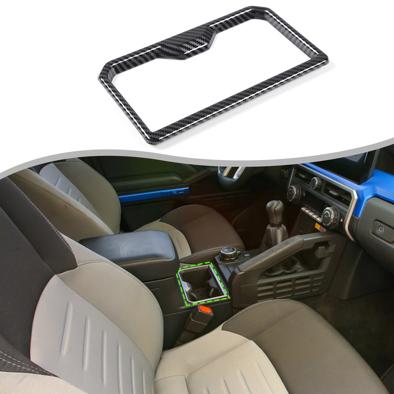 Carbon ABS front and rear cupholder cover trim frame for Tacoma 2024+ n