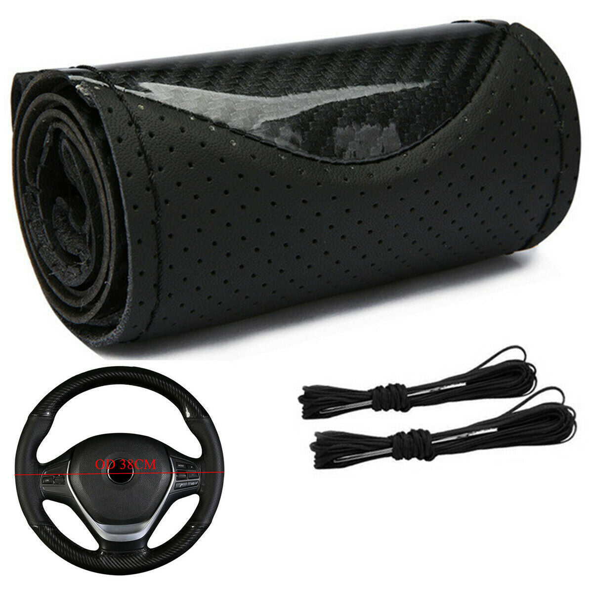 DIY Car Steering Wheel Cover Glossy Carbon Look Car Interior Accessories