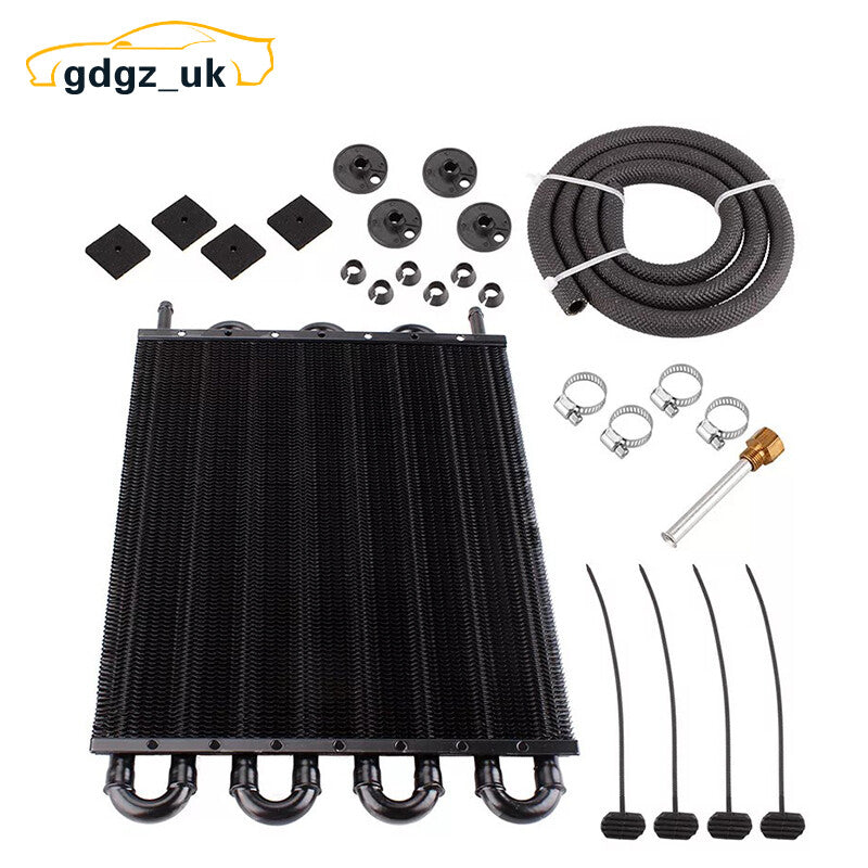 8 Row/Pass Tube and Fin Transmission Cooler Universal 5/16 Oil Cooler Kit Black