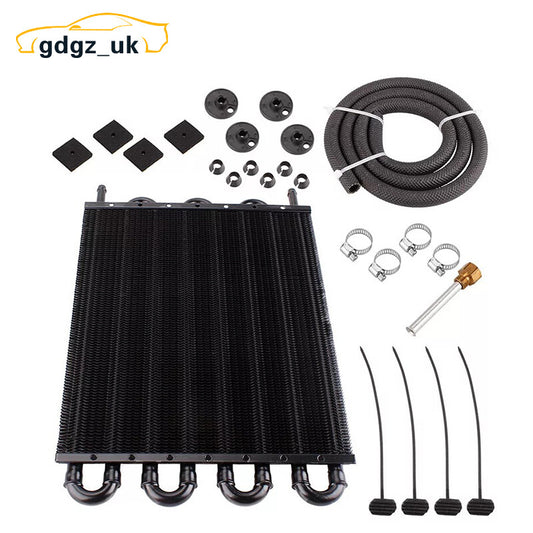 8 Row/Pass Tube and Fin Transmission Cooler Universal 5/16 Oil Cooler Kit Black