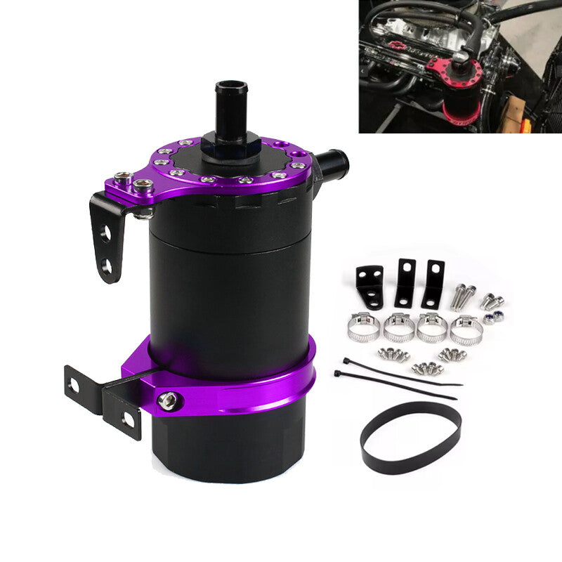 Purple Universal Car Round Oil Tank Baffled Aluminum Oil Catch Can Resevoir Tank