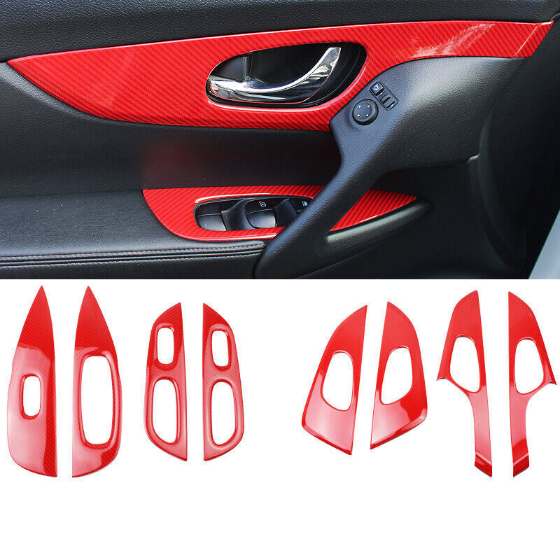 8X Red Carbon Fiber Car inner Door handle panel Trim For Rogue 15-20 B n