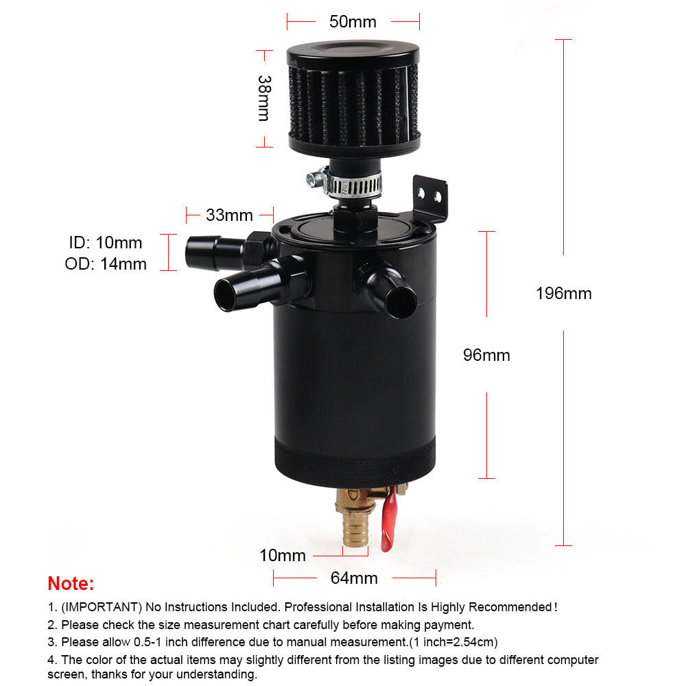 3-Port Oil Catch Can Tank Reservoir Breather Filter Drain Valve Racing Aluminum