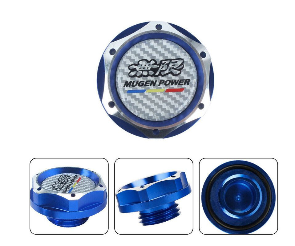 Blue and silver carbon oil filler cap for JDM Mugen engines, suitable for Honda for Acura .